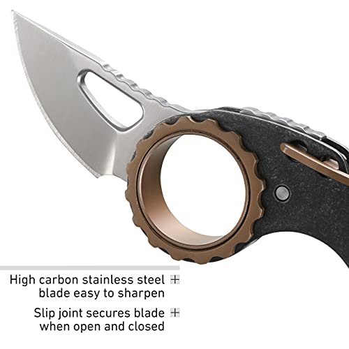 CRKT Compano EDC Pocket Knife: Compact Everyday Carry, Slip Joint, Black Stonewash Satin Blade, Stainless Steel Handle with Bronze Accents, Carabiner 9082