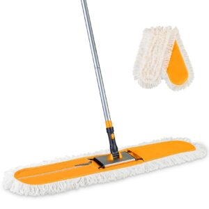 yocada 36" commercial industrial cotton mop dust floor mop with total 2 mop pads for cleaning office garage hardwood warehouse factory mall deck 59 inch long