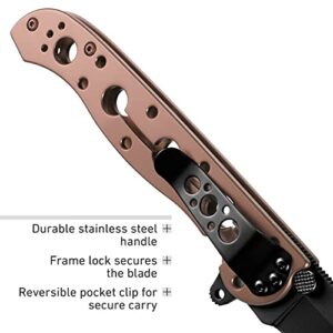 CRKT M16-03BK EDC Folding Pocket Knife: Everyday Carry, Black Sandvik 12C27 Steel Blade, Liner Lock, Bronze Aluminum Handle, 4-Position Pocket Clip
