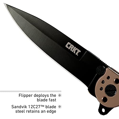 CRKT M16-03BK EDC Folding Pocket Knife: Everyday Carry, Black Sandvik 12C27 Steel Blade, Liner Lock, Bronze Aluminum Handle, 4-Position Pocket Clip