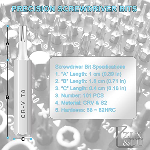 ZLX&LU Precision Screwdriver Set, Small Computer and Laptop Repair Tool Kit, Consisting of 101 Mini Screwdriver Bits, Suitable for Cleaning and Repairing, iPhone, ps4, Electronics and PC Accessories