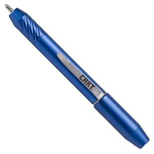 crkt techliner super shorty: everyday carry pen, blue anodized aluminum with schmidt megaline 4889 m cartridge, pocket clip, and magnetic cap tpenbond2