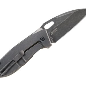 CRKT Heron EDC Pocket Knife: Everyday Carry Utility Folder, Stonewash Wharncliffe Blade with Frame Lock, Thumb Hole Open, Black Stonewash Finish, Tan G10 and Black Carbon Fiber Handle 2440