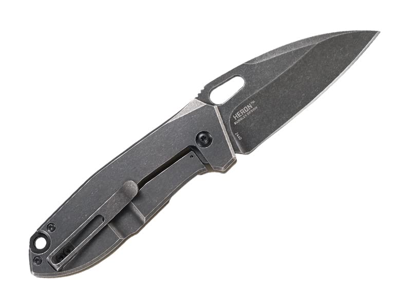 CRKT Heron EDC Pocket Knife: Everyday Carry Utility Folder, Stonewash Wharncliffe Blade with Frame Lock, Thumb Hole Open, Black Stonewash Finish, Tan G10 and Black Carbon Fiber Handle 2440