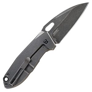 CRKT Heron EDC Pocket Knife: Everyday Carry Utility Folder, Stonewash Wharncliffe Blade with Frame Lock, Thumb Hole Open, Black Stonewash Finish, Tan G10 and Black Carbon Fiber Handle 2440