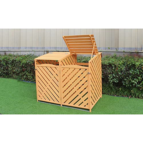 Hanover Outdoor 4.9 ft. x 4 ft. Wooden Trash Bin and Recyclables Storage Shed Natural