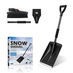 clispeed 3-in-1 snow shovel kit portable snow shovel with ice scraper and snow brush (black)
