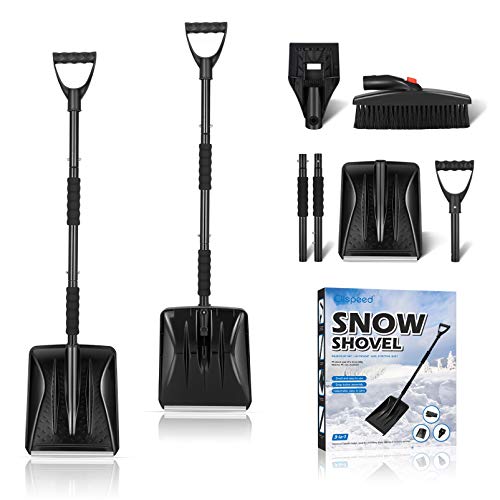 CLISPEED 3-in-1 Snow Shovel Kit Portable Snow Shovel with Ice Scraper and Snow Brush (Black)