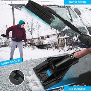 CLISPEED 3-in-1 Snow Shovel Kit Portable Snow Shovel with Ice Scraper and Snow Brush (Black)