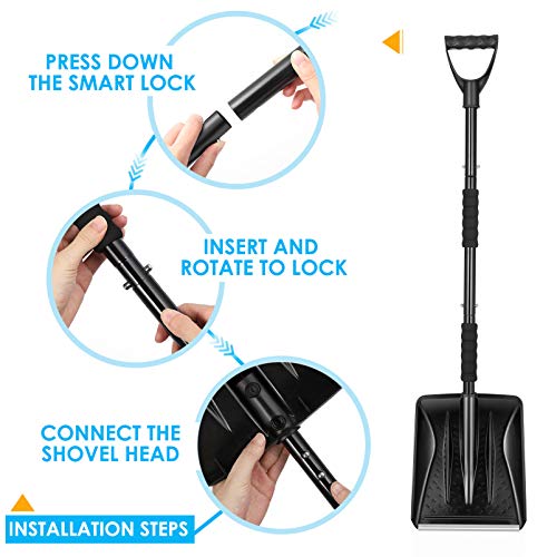 CLISPEED 3-in-1 Snow Shovel Kit Portable Snow Shovel with Ice Scraper and Snow Brush (Black)