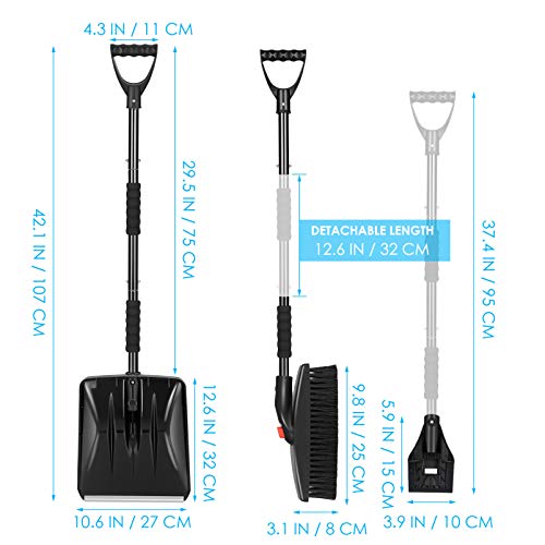 CLISPEED 3-in-1 Snow Shovel Kit Portable Snow Shovel with Ice Scraper and Snow Brush (Black)