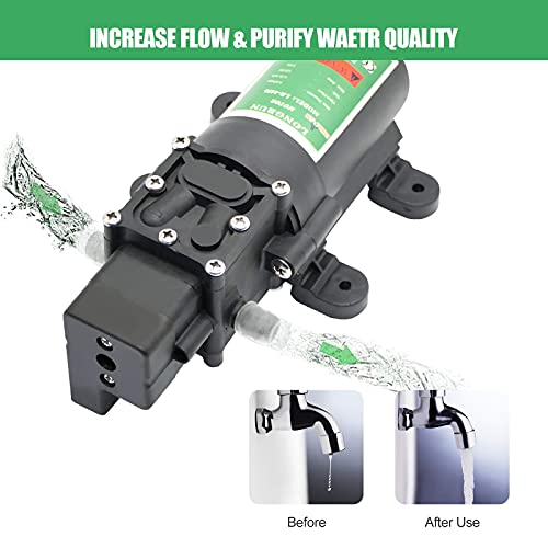 LONGRUN 12V Water Pump Diaphragm Sprayer Pumps with Adjustable Pressure Switch, 3L/Min 0.8GPM 65PSI Self Priming Fresh Water Pump for RV, Camper, Marine Boat, Lawn Watering