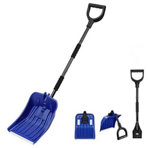 clispeed snow shovel for car, folding snow shovel with ice scraper for car truck driveway snow removal (blue)