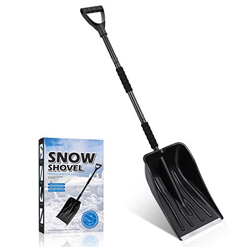 CLISPEED Portable Snow Shovel with D-Grip Handle for Car Truck Camping and Other Outdoor Activities (Black)