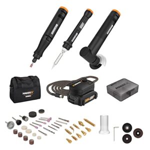 worx makerx wx991l 3pc crafting tool combo kit - rotary tool + angle grinder + wood & metal crafter