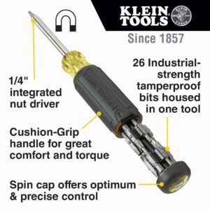 Klein Tools 32307 Multi-bit Tamperproof Screwdriver, 27-in-1 Tool with Torx, Hex, Torq and Spanner Bits with 1/4-Inch Nut Driver