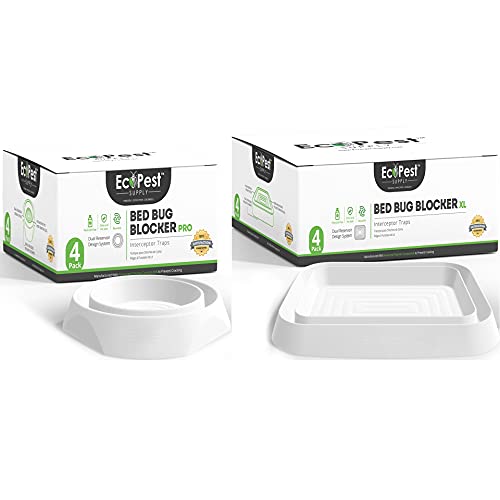 Bed Bug Interceptors - Combo Pack (White) | Bed Bug Blocker (Pro) and Bed Bug Blocker (XL) Interceptor Traps - Packs of 4 | Monitor, Detector, and Trap for Bed Bugs