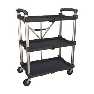 olympia tools 85-199 pack-n-roll folding collapsible service cart xl, full black, 100 lb. load capacity per shelf