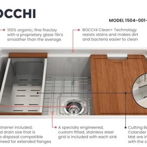 BOCCHI Contempo Workstation Apron Front Step Rim Fireclay 33 in. Single Bowl Kitchen Sink with Accessories in White