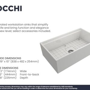 BOCCHI Contempo Workstation Apron Front Step Rim Fireclay 33 in. Single Bowl Kitchen Sink with Accessories in White