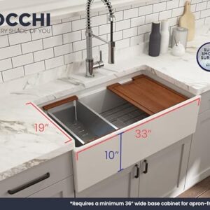 BOCCHI Contempo Workstation Apron Front Step Rim Fireclay 33 in. Single Bowl Kitchen Sink with Accessories in White