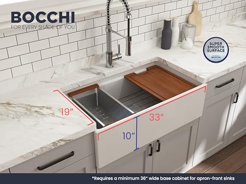 BOCCHI Contempo Workstation Apron Front Step Rim Fireclay 33 in. Single Bowl Kitchen Sink with Accessories in White