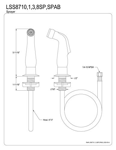 Kingston Brass LSS8710SP Gourmet Scape Kitchen Faucet Side Sprayer, Matte Black