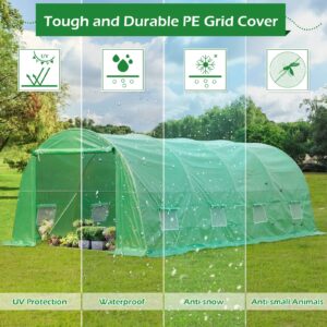 EROMMY 20' x 10' x 7' Greenhouse Large Gardening Plant Hot House Portable Walking in Tunnel Tent, Green House for Outside Winter Heavy-Duty with Reinforced Frame & 8 Screen Windows, Green