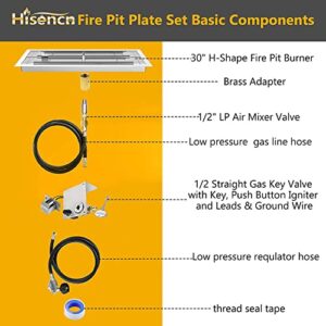 Hisencn Drop-in Fire Pit Kit 30 x 10 Inch, Fire Pit Insert H Burner with Spark Ignition and Propane Hose Kit for Propane Fire Pit, Fire Table Insert, Indoor or Outdoor Decorative Fireplace