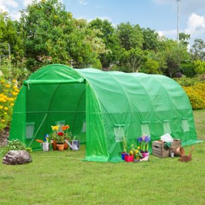 EROMMY 20' x 10' x 7' Greenhouse Large Gardening Plant Hot House Portable Walking in Tunnel Tent, Green House for Outside Winter Heavy-Duty with Reinforced Frame & 8 Screen Windows, Green