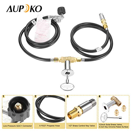 Aupoko Fire Pit Installation Kit with 150K BTU Propane Gas Valve Control Assembly System Kit, Including 1/2' Chrome Key and Quarter-Turn Shut-Off Valve, Replacement for Propane Gas Connection