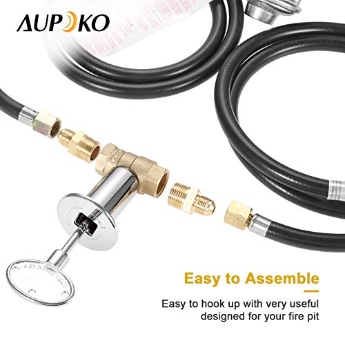 Aupoko Fire Pit Installation Kit with 150K BTU Propane Gas Valve Control Assembly System Kit, Including 1/2' Chrome Key and Quarter-Turn Shut-Off Valve, Replacement for Propane Gas Connection