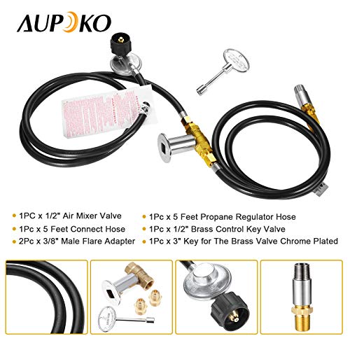 Aupoko Fire Pit Installation Kit with 90K BTU Propane Gas Valve Control Assembly System Kit, Including 1/2' Chrome Key and Quarter-Turn Shut-Off Valve, Replacement for Propane Gas Connection