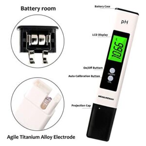 MEASUREMAN PH Meter, Digital PH Tester 0.01 PH High Accuracy Water Quality Tester with 0-14 PH Measurement Range