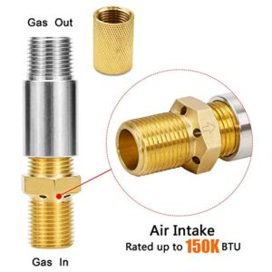 Hisencn 1/2" LP Air Mixer Valve for Fire Pits, 150K BTU Capacity High 304 Stainless Steel and Solid Brass Liquid Propane Gas Copper Joint, 1/2 inch NPT Female and Male Thread with A Brass Adapter