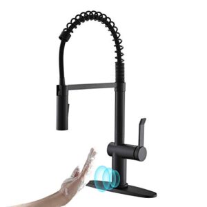 touchless pull down kitchen faucet with sprayer, appaso motion sensor activated hands-free automatic kitchen faucet, inducing single handle smart faucets for kitchen sink, solid brsss, matte balck