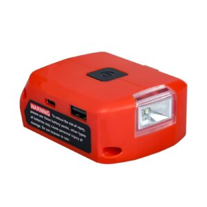battery adapter for milwaukee 18v battery usb charger & 12v dc port & work light - power source supply for milwaukee lithium-ion battery (tool only)