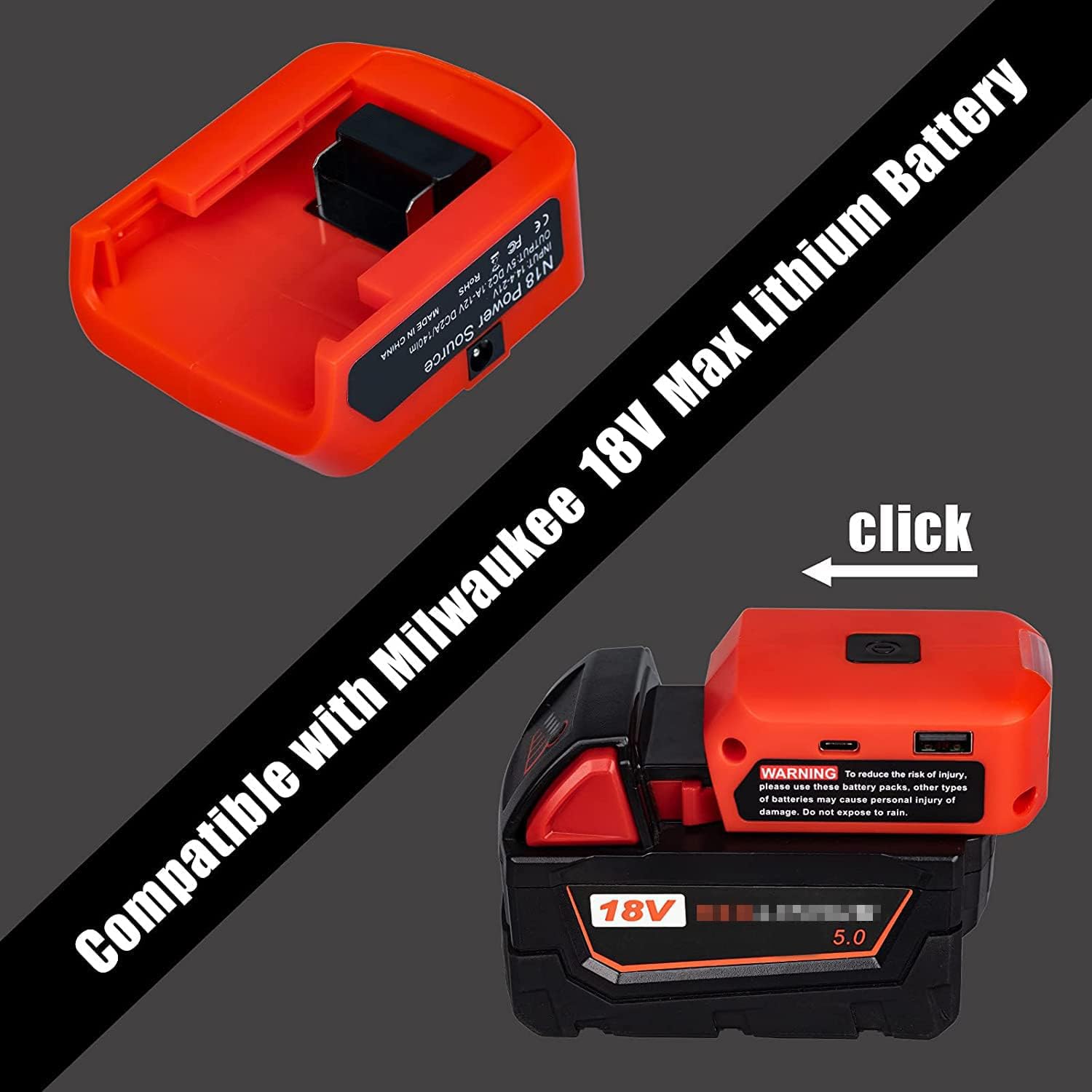 Battery Adapter for Milwaukee 18v Battery USB Charger & 12v DC Port & Work Light - Power Source Supply for Milwaukee Lithium-ion Battery (Tool ONLY)