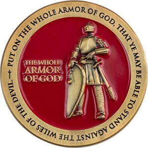 armor of god, christian challenge coin for bible study, youth groups, handout for teens, religious antique gold-color plated prayer token