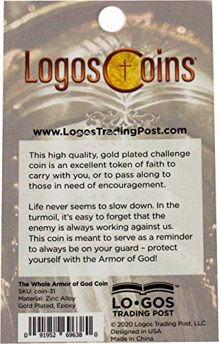 Armor of God, Christian Challenge Coin for Bible Study, Youth Groups, Handout for Teens, Religious Antique Gold-Color Plated Prayer Token