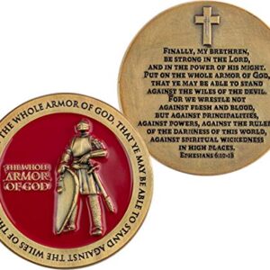 Armor of God, Christian Challenge Coin for Bible Study, Youth Groups, Handout for Teens, Religious Antique Gold-Color Plated Prayer Token