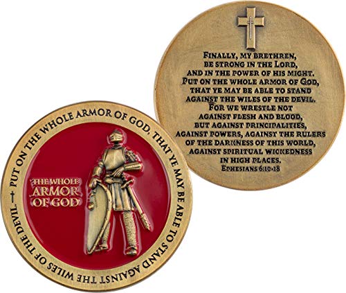 Armor of God, Christian Challenge Coin for Bible Study, Youth Groups, Handout for Teens, Religious Antique Gold-Color Plated Prayer Token