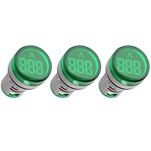 Shopcorp - Digital Led Display Indicator Ammeter, 0-100A Max AC380 Current Meter and 220V - Gauge Meter, Tester Amp Monitor - AD101-22AM Model, Circle Panel, Green (3 Pack)