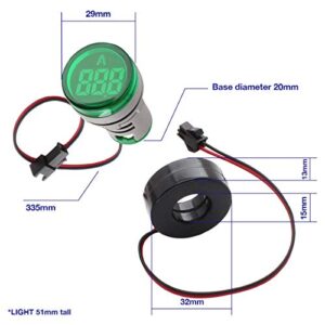 Shopcorp - Digital Led Display Indicator Ammeter, 0-100A Max AC380 Current Meter and 220V - Gauge Meter, Tester Amp Monitor - AD101-22AM Model, Circle Panel, Green (3 Pack)