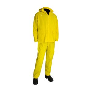 xpose safety heavy duty yellow rain suit 3pc – .35mm pvc 48in raincoat jacket with detachable hood and pants - waterproof - storm weather, raining, fishing, wet work conditions - xl