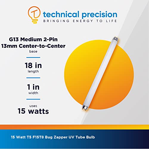 Replacement for Pest West Mantis 1x2 Fly Light Trap by Technical Precision - 15 Watt Bug Zapper Bulb Replacement with G13 Medium 2-Pin Base - T8 Black Light Bulb Mosquito Tube - 1 Pack