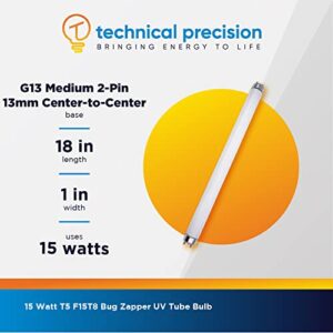 Technical Precision 15W Fluorescent Tube Light Bulb Replacement for Pest West F15w/t8/quantum Bl F15T8 Blacklight Bulb for Electric Fly Zapper Lamps - G13 Medium Bi-Pin Base - 1 Pack