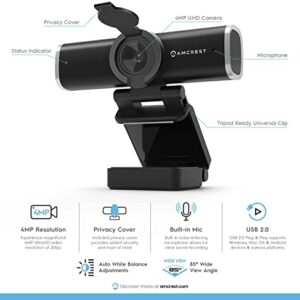 Amcrest 4-Megapixel Webcam w/Microphone & Privacy Cover, Web Cam USB Camera, Computer HD Streaming Webcam for PC Desktop & Laptop w/Mic, Wide Angle Lens & Large Sensor for Superior Low Light (AWC496)