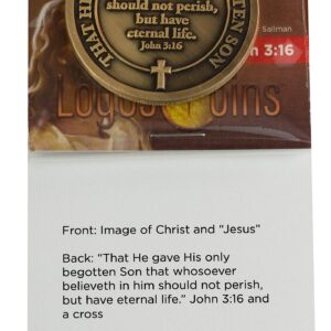 Jesus Coin, Head of Christ by Warner Sallman Challenge Coin, KJV Bible Verse Prayer Token, Antique Gold Plated Catholic and Christian Religious Jesus Picture Coin