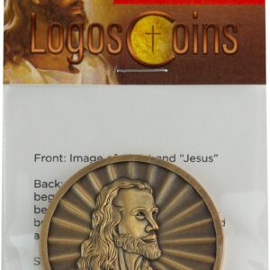 Jesus Coin, Head of Christ by Warner Sallman Challenge Coin, KJV Bible Verse Prayer Token, Antique Gold Plated Catholic and Christian Religious Jesus Picture Coin